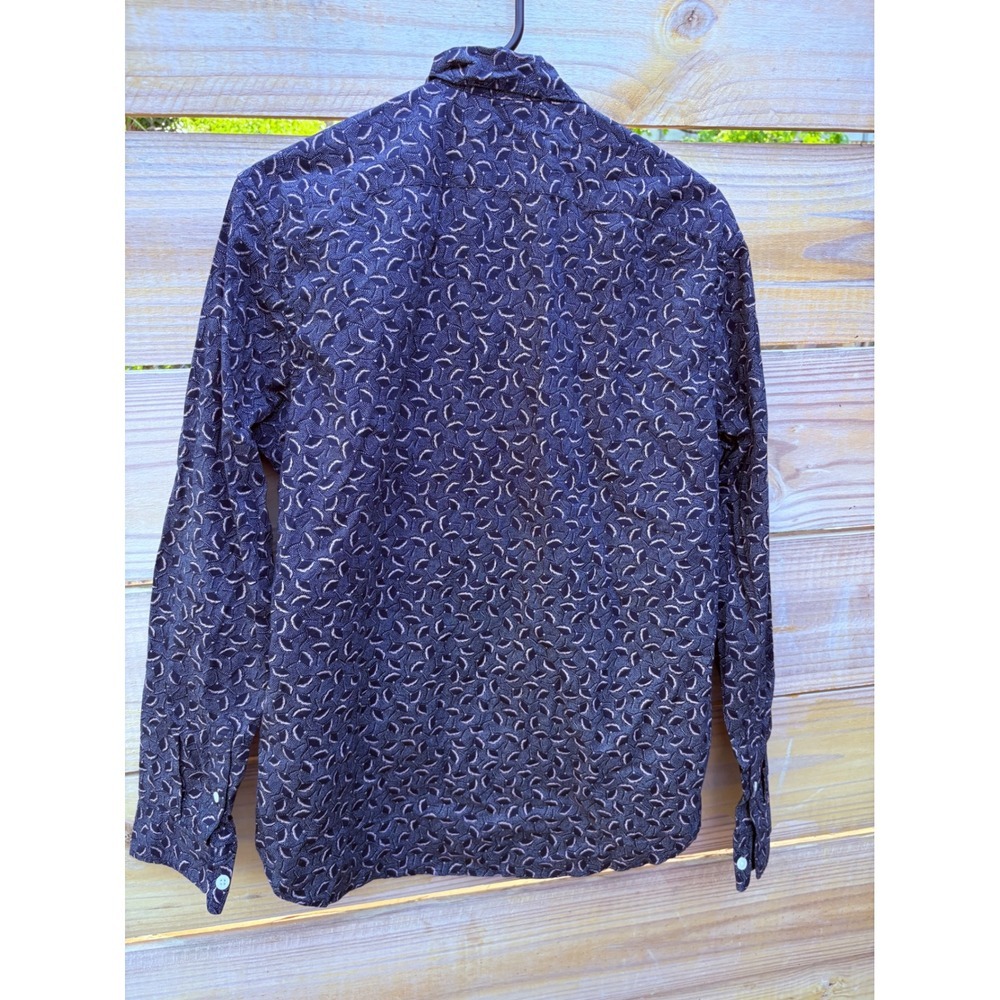 HM Labeled Goods Mens Slim Fit Button Down Shirt Navy Geometric Print Medium - Picture 4 of 6